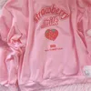 Kvinnors hoodies tröjor S-3XL HARAJUKU KAWAII Sweatshir Strawberry Pink Sweatshirts Spring Kpop Korean Style Fleece Women Söta toppkläder för flickor 230810