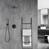 Brass Black Wall Mounted Bathroom Shower Set System Faucets Ceiling Overhead Rain 8-12" Shower Head Bath Mixer Faucet