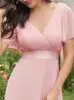 Urbano sexy dresse rosa abiti da damigella d'onore lungo elegante una linea doppio scollo a V volant in chiffon abito da cerimonia nuziale formale prom 230810