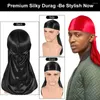 Basker fast färg Silk Satin Durag Cap huvudkläder mjuka långa svansar huvudband turban motorhuvvågor headwrap hattar beanie för män kvinnor