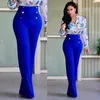 سروال نسائي Szkzk مثير زر Bodycon Flare High Weist Black White Blourous Women Women Clubwear for Party Night Club Long Bell Bottoms