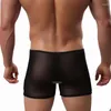 Underbyxor män super tunna sexiga boxare gay underkläder mesh transparent mjuk svart vit underkläder