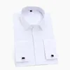 Men's Dress Shirts Men's Classic French Cuff Dress Shirts Long Sleeve No Pocket Tuxedo Male Shirt with Cufflinks Formal Party Wedding White Blue 230811