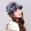 Beanie/Kafatası Kapakları Gorro de Piel de Conejo Para Mujer Gorros Elsticos Con Estampado Çiçek De Piel De Rex Real Clido A la Moda Para La Nieve