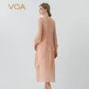 Casual Dresses (Clearance Sale) VOA Lotus Root Pink Double Layer Georgette Silk O-neck Long Sleeve Straight Elegant Loose Dress AE1599