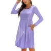 Casual Dresses Purple Wall 2.0 Long Sleeved Dress For Women Pocket Pullover Fashion Wdw World Instagram Graphic 90S