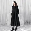 Sıradan Elbise Sokak Japon Elbise Kadın Bahar Sonbahar Kadınlar 2023 Uzun Mii Kawaii Vintage Black Chic XXL DD752