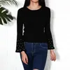 Kvinnors tröjor 2023 Autumn/Winter Fashion Casual Flear Hylsa Top Pärled Solid Color Round Neck Slim Temperament Sweater Pullover