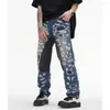 Męskie dżinsy High Street Color Match Zgrane dziury Spodnie Vintage Patchwork Workowane dżinsowe spodnie Y2K Zakresowe dżins