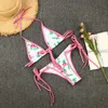 Seksi Bikini Setleri Kadınlar için 2 Parça Çiçek Baskı Bikini Üçgen Kravat Yan Mayo