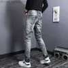 Mäns jeans 2023 vår/sommar ny mode trend retro high end små fötter byxor mäns casual smal passar bekväma stora stretch jeans z230814