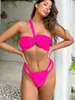 Women's Swimwear 2 Piece Swimsuit Color Block One Shoulder Knot Front High Waisted Bikini Set