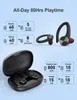 Trådlösa öronsnäckor Bluetooth-hörlurar, Bluetooth 5.2 Sport hörlurar, 80h Play Back, IPX7 Waterproof Over-Ear knoppar med Earhooks inbyggt mic-headset