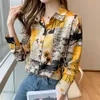Chemise imprimée à manches longues pour femmes, Version coréenne d'automne en mousseline de soie ample