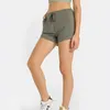 LU-2023 Donne Sort Sort Shorts Pantaloni da yoga casual pantaloni corti con schema corta tessuto morbido con pantaloni di fitness pantaloni da allenamento per il fitness cassetti