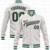 Giacche da uomo Personalizzate Bianco Verde acqua Gessato Verde acqua-Nero Bomber Full-Snap Varsity Letterman Giacca Giacca con bottoni da baseball 230810