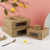 Gift Wrap 5pcs Transparent Window Corrugated Kraft Paper Cake Boxes For Wedding Birthday Christening Party Handheld Gifts Packaging Box