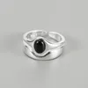 Klusterringar Simple 925 Sterling Silver Black Onyx Ring Chunky High Polish Agate Gemstone Justerbara kvinnors smycken för gåva