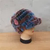 Beanie/Kafatası Kapakları Gorro de Piel de Conejo Para Mujer Gorros Elsticos Con Estampado Çiçek De Piel De Rex Real Clido A la Moda Para La Nieve