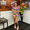 Two Piece Dress Y2K Knitted Striped 2 Mini Skirt Sets Winter Women Streetwear Fashion Sexy Crop Tops Knit Set Outfit 230810