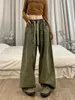 Women's Jeans American Retro 2023 Spring Lantern Wed Leg Pants Distressed Green Casual Loose Oversize Vintage Boyfriend For Women