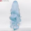 Cosplay Wigs High Quality Anime EVA 100cm Long Ayanami Rei Cosplay Wig Cyan Blue Curly Hair Heat Resistant Halloween Party Wigs Wig Cap 230810