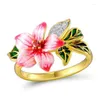 Halsbandörhängen Set Luxury Yellow Gold Color CZ Enalj Hyperbole Flower for Women Elegant Petal Leaf Ring Wedding Jewelry