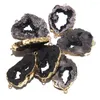 Pendant Necklaces Natural Stone Slice Black Agates Irregular Pendants Double Hole Connector Jewelry Making DIY Bracelet Accessories 6Pcs