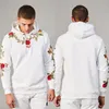 Men's Hoodies Men Embroidery Floral Hooded Pullover High Street Fashion Cotton Hip Hop Slim Streetwear O-neck Hoodie Autumn
