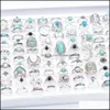 Cluster Rings BK Lots 50 stcs oude Sier Bohemia natuurlijke dennensteen vintage turquoise voor vrouwen mode etnische stam antieke sieraden dhkj6