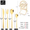 Servis uppsättningar 24st Gold Set Cuterly Kitchen Rostfritt stål Mirror Tabellekkniv Fork Spoon Western Home Flatware Silverware