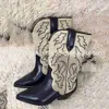 Botas moda feminina confortável botas de costura vintage grossa salto de bloqueio intermediário Boots Western Boots elegante de ponta pontiaguda
