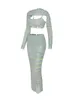 ワークドレスファッション3pcs編み上げ長いスリーブキャミスクロップトップとミディボディコンスカートセット女性秋のセクシーなスティパーティーの衣装