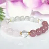 Länkarmband MG1912 8 mm Moonstone Rose Quartz Strawberry Armband Womens Natural Gemstone Pärled Chakra Wrist Smycken