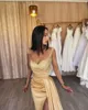 Urban Sexy sukienki anioł Elegancki złota satyna formalna suknia wykonana wysoka rozłam V Neck Spighetti Paski Kaźdzone długi wieczór Prom 230810