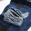 Jeans pour hommes de style punk bleu lettre déchirée broder