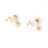 Stud Earrings Small Cute Plum Blossom Flower Simulated Pearl & Crystal Leaf Silver Plated Golden Women