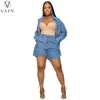 Les survêtements féminins Vazn 2023 Automne Solid Denim Shirt haut de gamme Ensemble Sweet Nature Young Full Sleeve Pantal