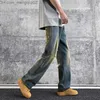 Męskie spodnie 2023 Umyjane dżinsy Męskie Summer American Street Fruffled Spodnie Koreańskie spodnie Trendy Street Pants Z230814