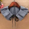 Bow Ties Women Cotton Sweater Shirt Neckline Tie Embroidery Lace Flower Neckwear Fake Collar Crystal Rhinestone Detachable False