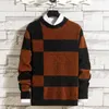 Men's Sweaters Men Winter Sweater Colorblock Thick Knitted Long Sleeve Elastic Slim Fit Pullover Soft Outdoor