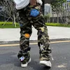 Men's Jeans High Street Camouflage Cargo Pants Cartoon Embroidered Fashion Multi-pocket Men Women Hip Hop Loose Casual Overalls