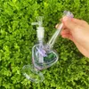 9 tum Purple Heart Shape Glass Bong Hookah Shisha Rökning Tobaks Vattenrörsfilter Bubbler med Downstem 14mm Male Bowl