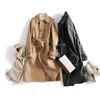 Women's Leather 2023 Real Jacket Women Genuine Sheepskin Trench Coat Jackets Spring Clothes Black Ladies QT178