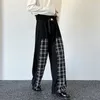 Męskie spodnie IEFB Nisza szeroka nisza Projekt Plaid Patchwork Contrast Kolor Mężczyzna proste spodnie Modna Menwear 9A8097 230810