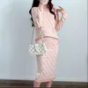 Women's Knits & Tees designer Designer's New Full Letter Printed Sweater Knitted Long Skirt Set Fashion F Round Neck Sleeve Luxury Bright Colors Optional 55RD