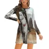 Casual Dresses Cowgirl Riding A Horse LongeCeed Dress Print A-Line Party Women Pocket Country Western Watercolor