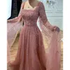 도시 섹시한 드레스 고요한 언덕 무슬림 핑크 라인 스퀘어 칼라 구슬로 된 고급 두바이 이브닝 가운 여성 결혼 파티를위한 2023 LA71803A 230810