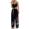 Women's Two Piece Pants Summer Women Tropical Print Spaghetti Strap Casual Lace Up Back Top &High Waist Set 2 Pieces Suit Sets 2023 Woman