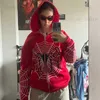 Spindel webbtryck röda hoodies full zip up harajuku tröja punk grunge y2k kläder kvinnor gotiska hiphop överdimensionerade jacka 2023 t230811